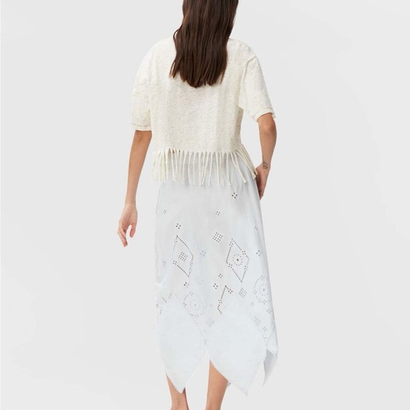 [ganni] greetings from fringe crop beach graphic short sleeve tee egret XS - Picture 2 of 10